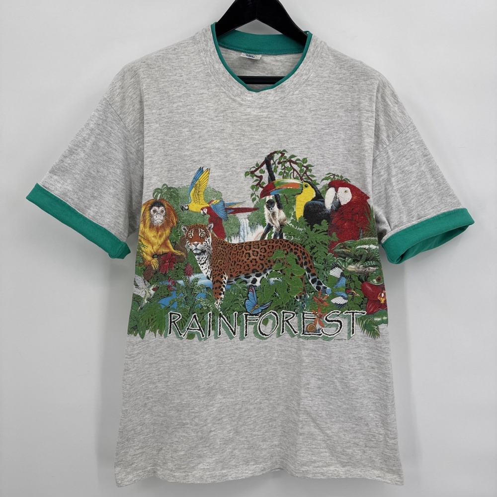 VTG 90s Rainforest Jungle‎ Animals Habitat Signal Mega-Tee Double Collar Size XL